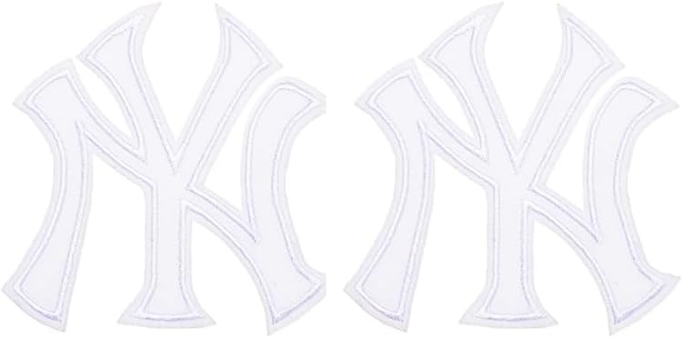Iron on Patches Sports Teams Letter - Pack of 2 - Decorative for Clothing & Accessories, Ideal for Shirts, Jackets, Hats, Jeans, Shoes, Bags - Durable, Easy Apply (NY White - 3" x 3")